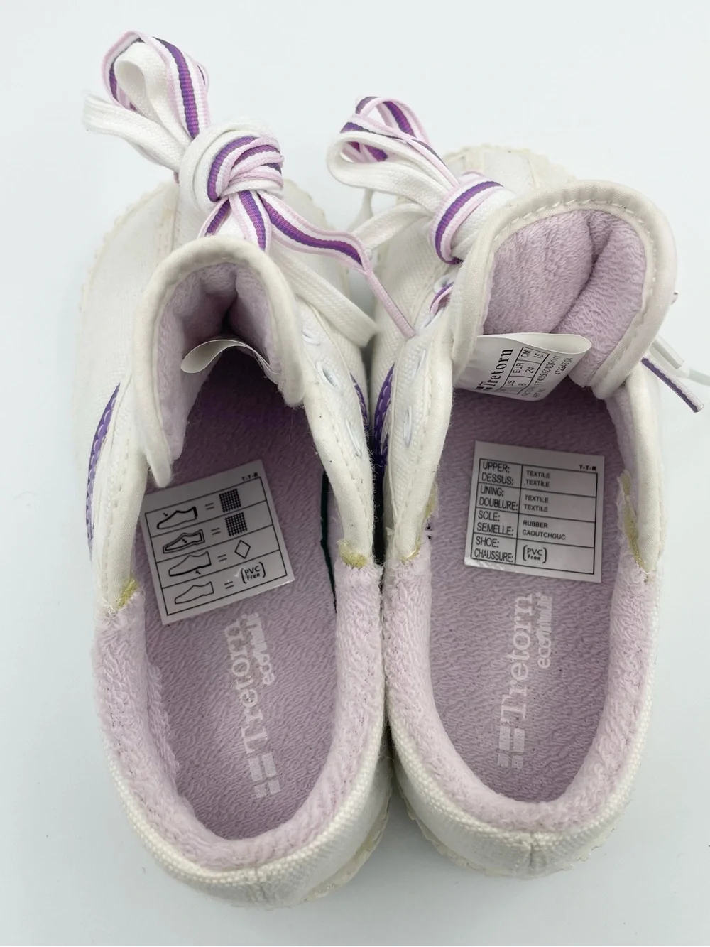 Tretorn girls white/purple canvas sneakers Size 8